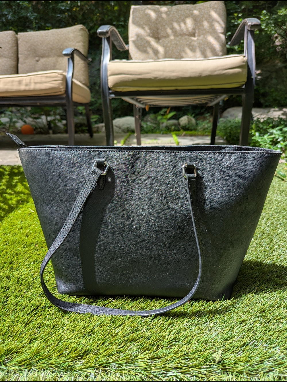Classic Black Leather Tote Bag Shoulder Bag Purse Minimalist French Girl Chic